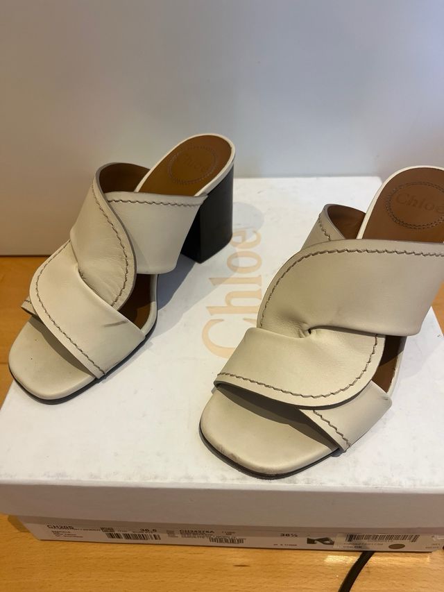 Sandalias Chloe Tacón Ancho off white