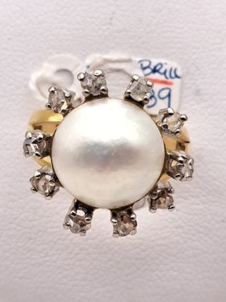 Anillo Oro 18K Perla y Diamantes