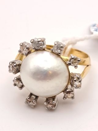 Anillo Oro 18K Perla y Diamantes