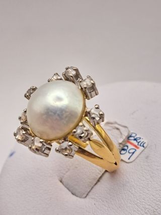 Anillo Oro 18K Perla y Diamantes