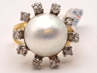 Anillo Oro 18K Perla y Diamantes