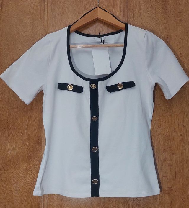 Camiseta Algodón Zara contraste Blanco y Negro