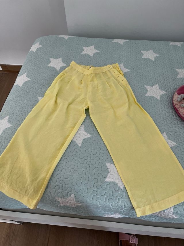 Pantalón lino amarillo niña Zara