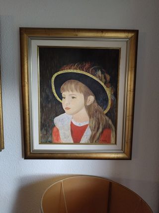 Cuadro al óleo niña con sombrero