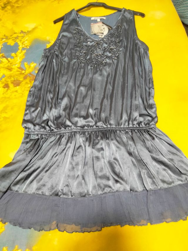 Vestido Stradivarius azul raso lentejuelas Talla L