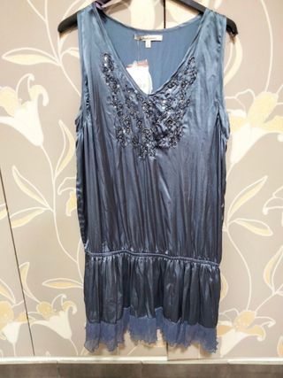 Vestido Stradivarius azul raso lentejuelas Talla L