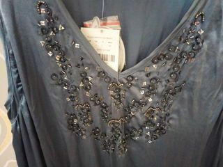 Vestido Stradivarius azul raso lentejuelas Talla L