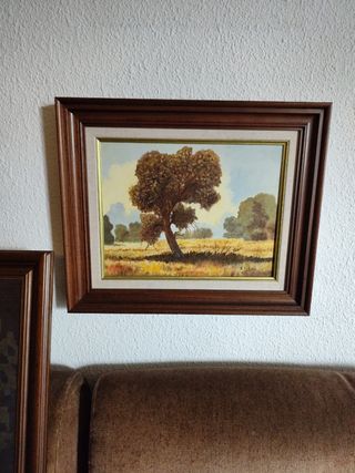 Cuadro al óleo paisaje con árbol