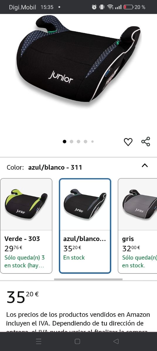 Alzador coche sin respaldo Junior azul/blanco