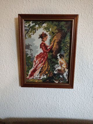 Cuadro Petit Point Mujer y Perro