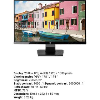 Monitor HP W24; 23.8 pulgadas;IPS W-LED 1920x1080
