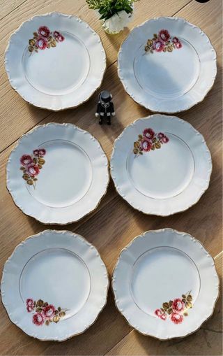 6 platos de postre de porcelana francesa.