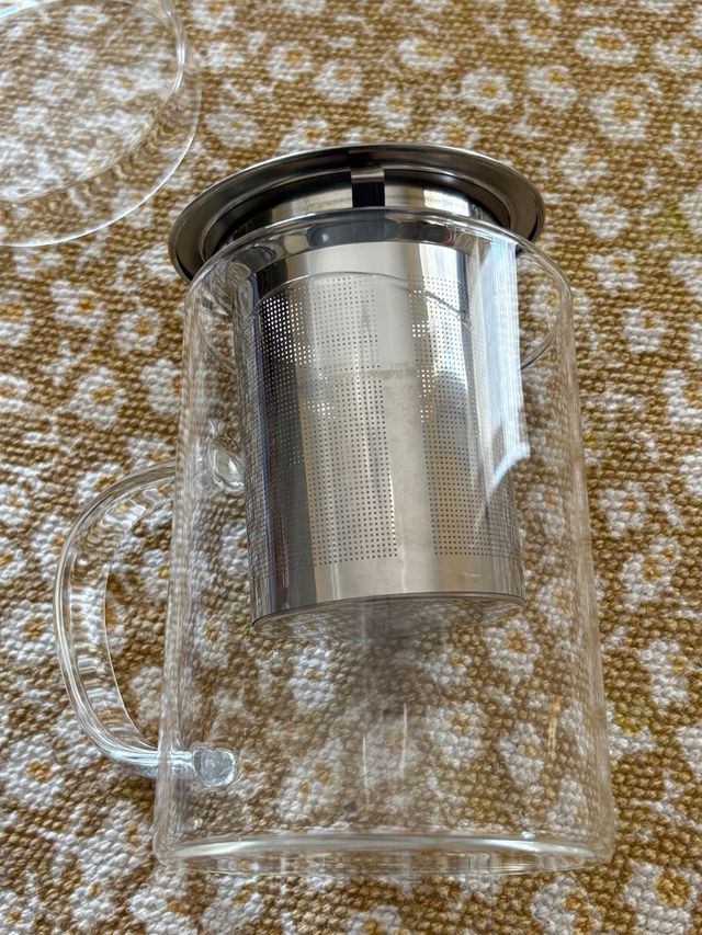 Teiera in vetro con filtro in metallo