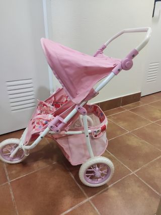 Cochecito gemelar de juguete rosa