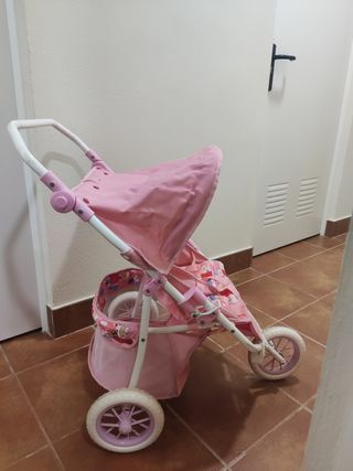Cochecito gemelar de juguete rosa