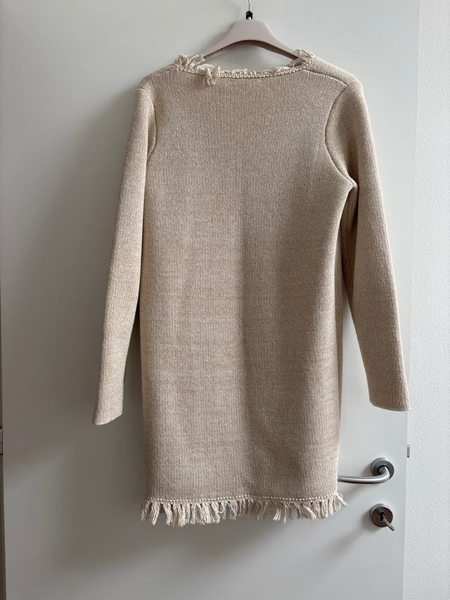 Soprabito in cotone beige con frange