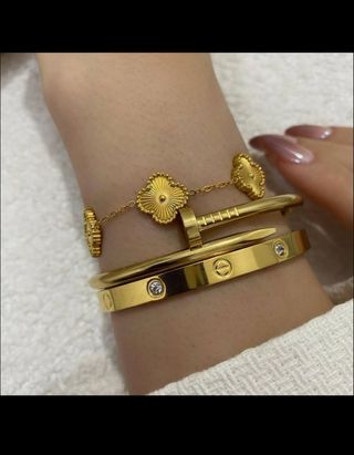 Conjunto Inoxidable Bañado Oro Cartier