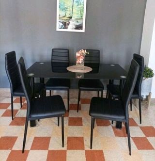 Mesa Comedor Negra + 6 Sillas Color negro 140x75