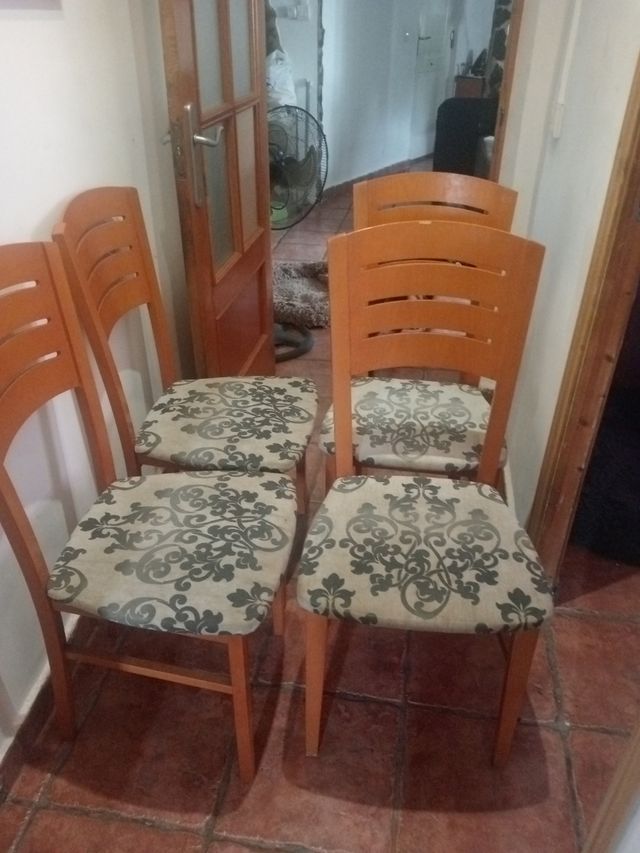4 Sillas Comedor Madera Tapizadas