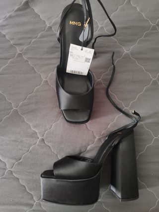 Zapatos Mango Plataforma Tacón Negro Talla 38