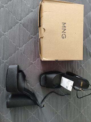 Zapatos Mango Plataforma Tacón Negro Talla 38