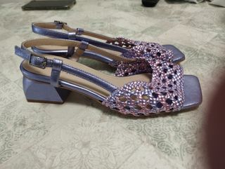 Sandalias de piel color lila y rosa