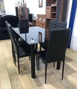Mesa Comedor Negra + 6 Sillas Negras Oferta!!