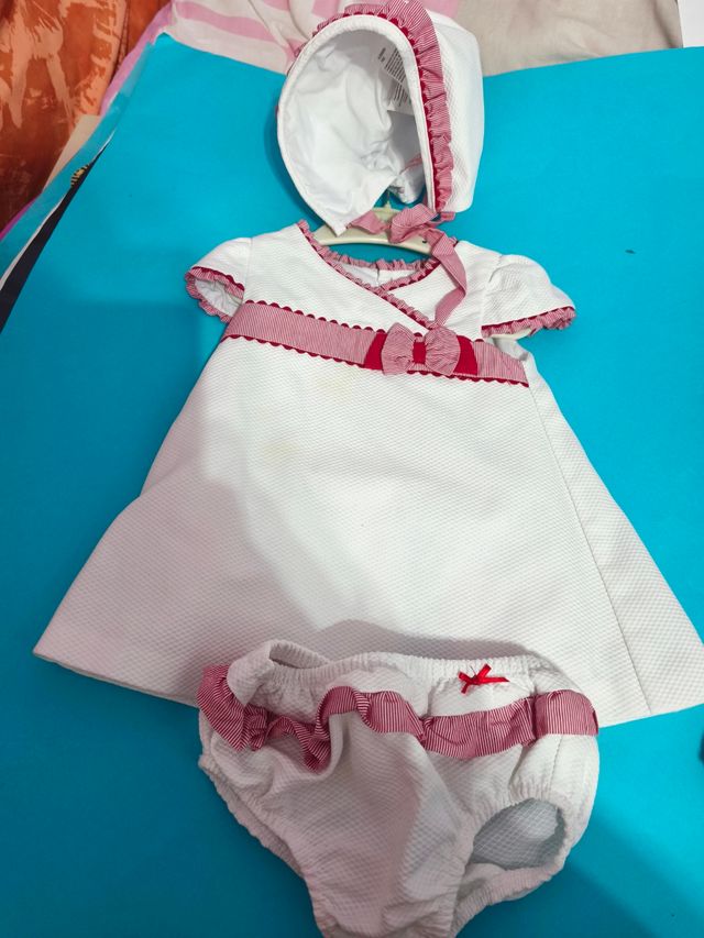 Conjunto Vestido Bebé Blanco y Rojo