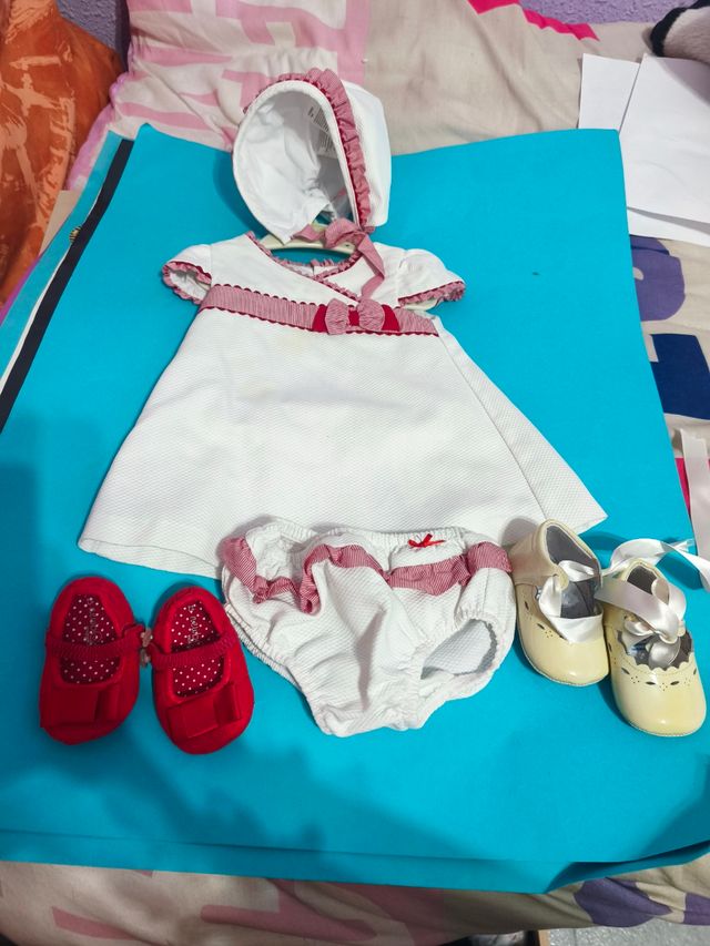 Conjunto Vestido Bebé Blanco y Rojo