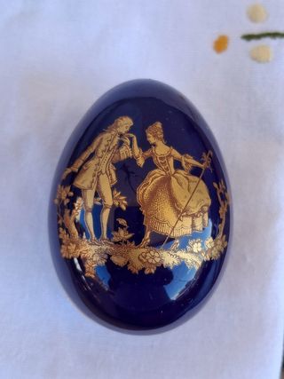 Uovo Limoges Francia Porcellana Blu Oro