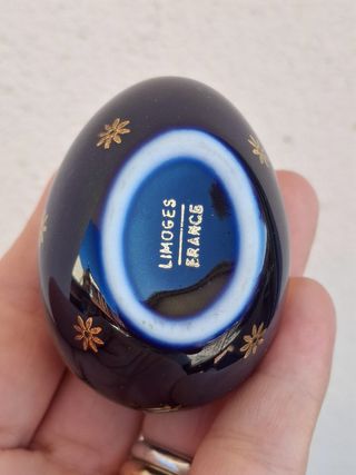 Uovo Limoges Francia Porcellana Blu Oro