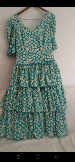 Traje Flamenca Flores Turquesa