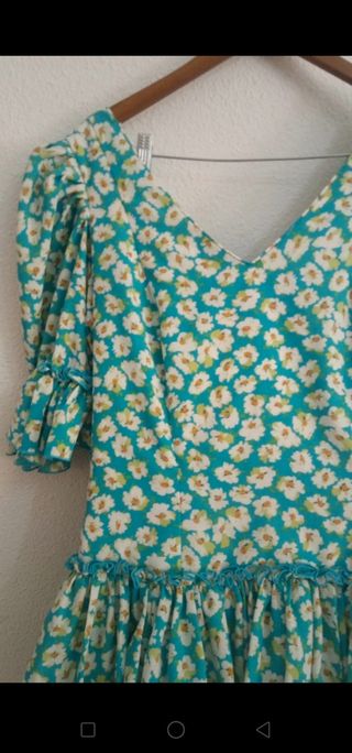 Traje Flamenca Flores Turquesa