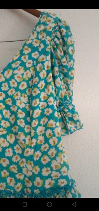 Traje Flamenca Flores Turquesa