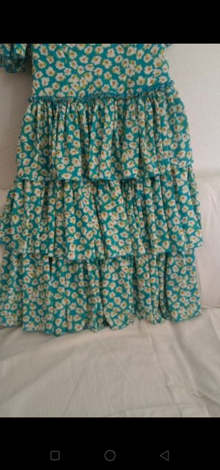 Traje Flamenca Flores Turquesa