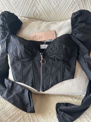 Oh Polly camicetta corsetto nero manica lunga