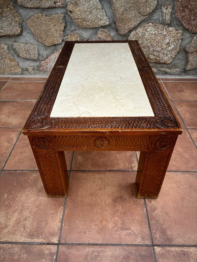 Mesa centro vintage madera y mármol