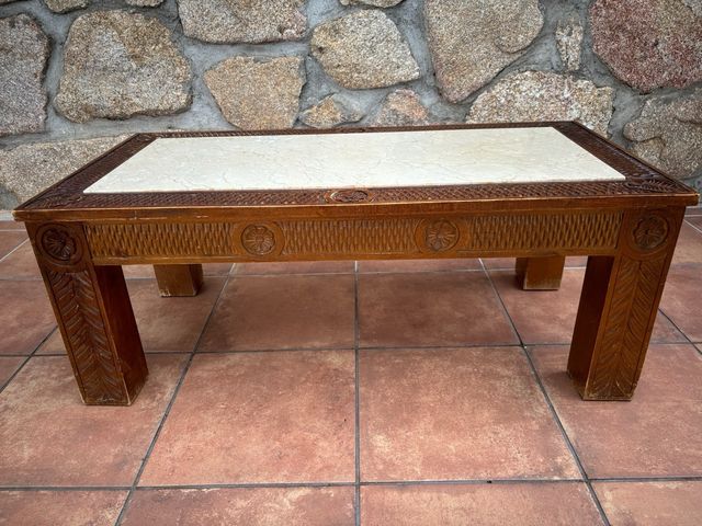 Mesa centro vintage madera y mármol
