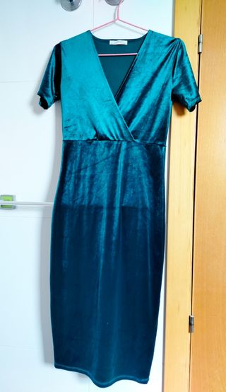 Vestido Fiesta Zara Terciopelo Verde Talla 36