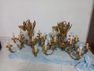 Lámpara de Bronce Español 8 Brazos