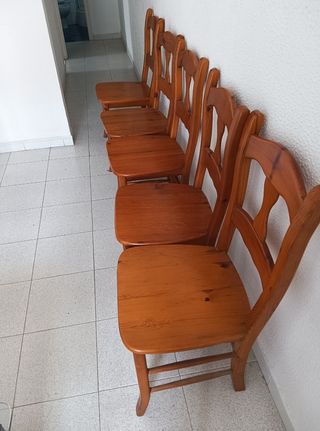 Mesa redonda pino macizo y 5 sillas