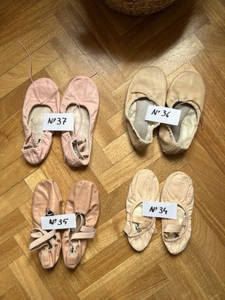 4 pares zapatillas ballet piel y tela