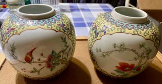 Pareja jarrones chinos con sello autenticidad