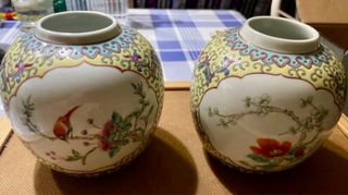 Pareja jarrones chinos con sello autenticidad