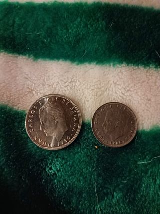 Lote 2 monedas 100 y 25 pesetas 1980