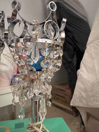 Lámparas de cristal de roca con corona plateada