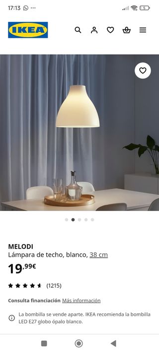 2 Lámparas de techo IKEA MELODI blanca 38 cm