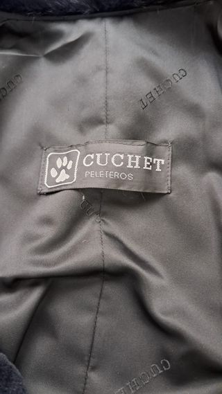 Chaquet piel azul marino, puño y cuello piel zorro