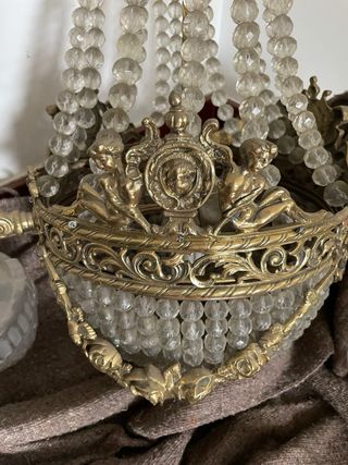 Lámpara antigua de cristal y metal
