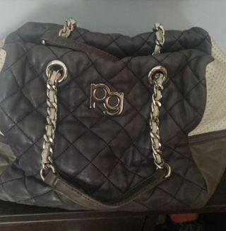 Bolso Purificación García Cuero Marrón y Beige